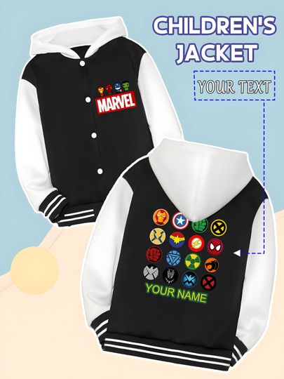 Marvel Boys Baseball Jacket - Avengers logo collection print, covering classic heroes, super hot to wear at theme parties