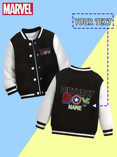 Marvel Boys Baseball Jacket - Avengers Birthday Theme Design, Covering Classic Heroes, Birthday Parties, Growth Commemora