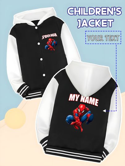 Discover MINISO Marvel Boys' Baseball Jacket - Spider-Man "MY NAME" theme, full of exclusivity, super stylish for class reunions and self
