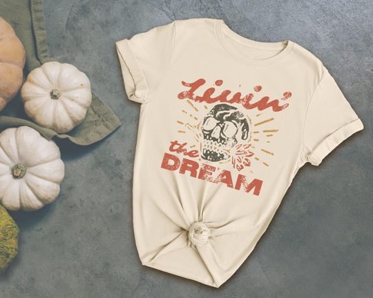 Discover Livin' the Dream T-Shirt, Vintage Distressed Skull Shirt, Oversized Retro Grunge Tee