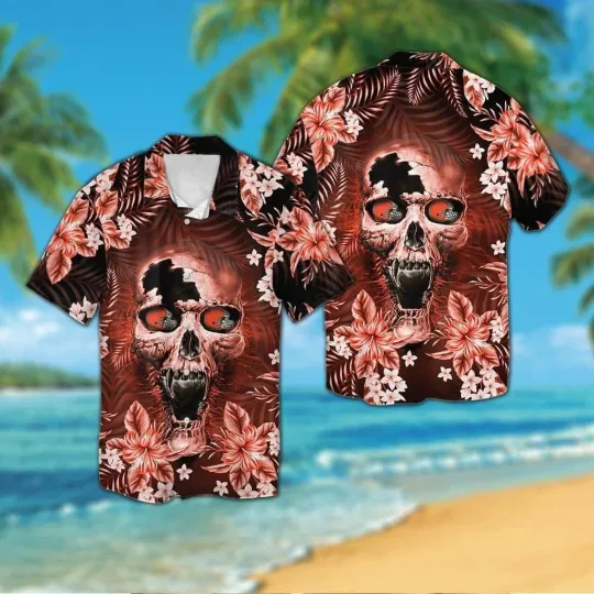 Discover Cleveland Brownsskull Short Sleeve Button Up Tropical Hawaiian Shirt VER01