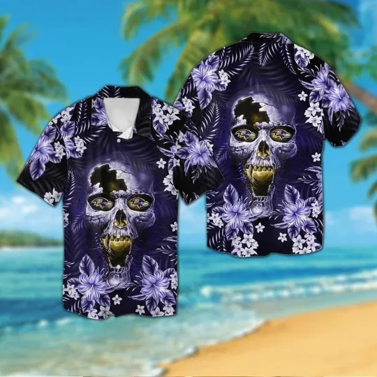 Discover Baltimore Ravensskull Short Sleeve Button Up Tropical Hawaiian Shirt VER02