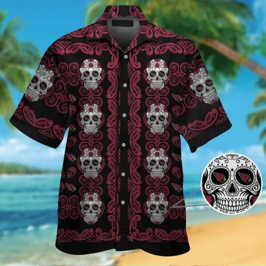 Discover Arizonna Cardinalsskull Short Sleeve Button Up Tropical Hawaiian Shirt VER02