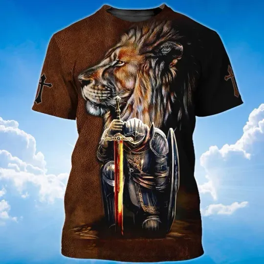 Discover Knight Templar T Shirt God Jesus And Lion Shirt 3D T-Shirt Full Size S-5XL