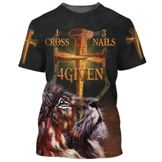 Discover Jesus Lion One Cross Christian Gift AOP shirt 3D T-Shirt Full Size S-5XL