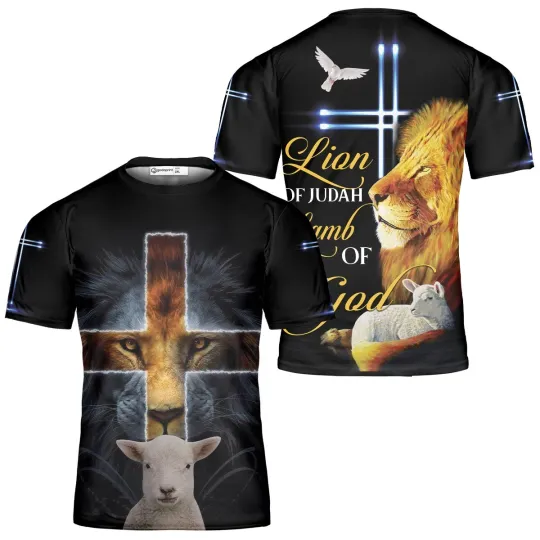 Lion of Judah Lamb of God Jesus Christian Gift 3D T-Shirt Full Size S-5XL