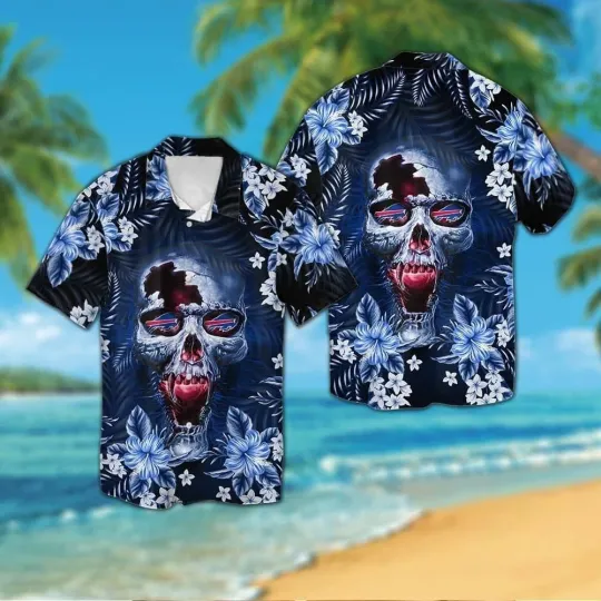 Discover Buffalo Billsskull Short Sleeve Button Up Tropical Hawaiian Shirt VER01