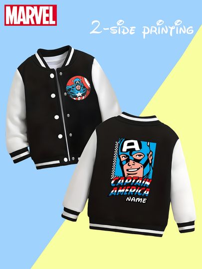 Marvel boys' baseball jacket - Captain America retro comic print, double-sided to restore the classic style, perfect for