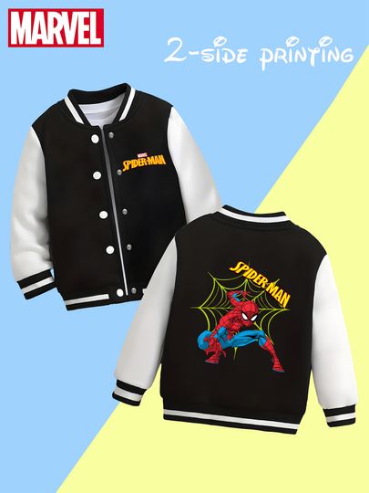 Discover Marvel Boys' Baseball Jacket - Double-sided Spider-Man web pattern, soft fabric