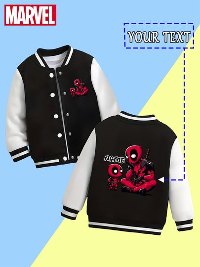 Marvel Boys Baseball Jacket - Deadpool and his father's funny pattern, wear-resistant and durable with childlike fun, sup