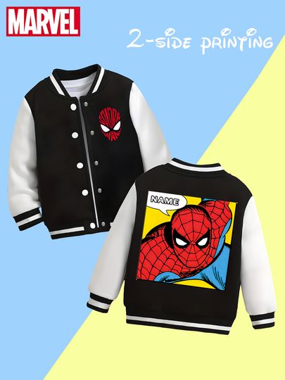 Marvel boys' baseball jacket - Spider-Man retro comic print, double-sided to restore the classic style, perfect for schoo