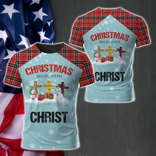 Discover Snowman Merry Christmas Jesus Christian Gift All Shirt 3D AOP Shirt S-5XL