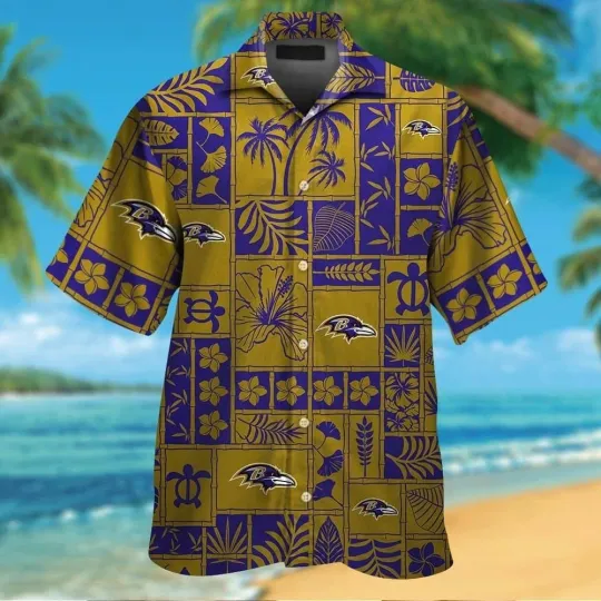 Button Up Short Sleeve Baltimore Ravens Tropical Hawaiian Shirt