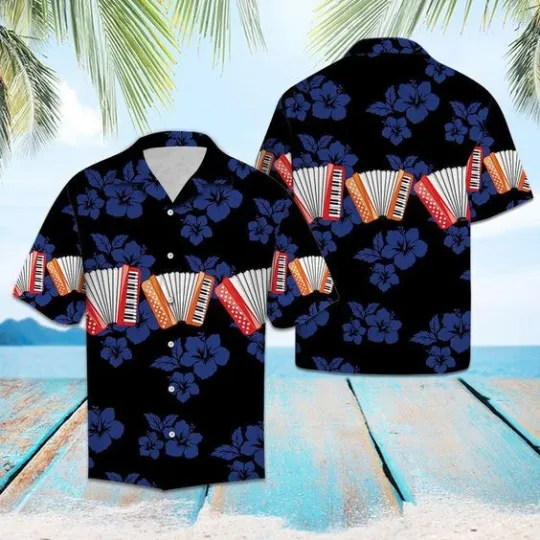 Discover Accordion Hibiscus Hawaiian Shirt Beach Shirt Gift for Men and Women Summer Trip