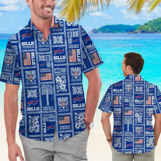 Discover Buffalo Football Summer Commemorative Short Sleeve Button Up Tropical Hawaiian Shir