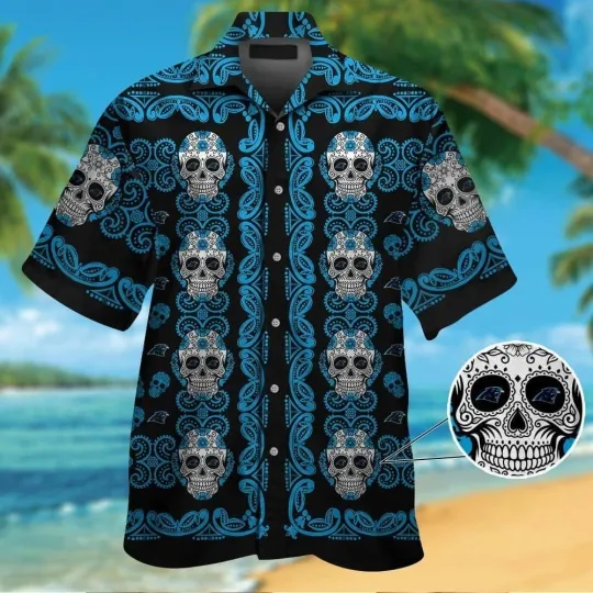 Discover Carolina Panthersskull Short Sleeve Button Up Tropical Hawaiian Shirt VER03