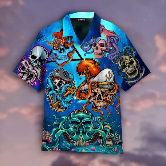 Discover Pirate Skull Deep In The Ocean Hawaiian Shirt For Men Women Adult Wt1130