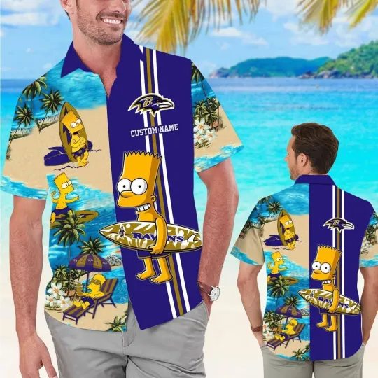 Baltimore Football Simpsons Name Personalized Short Sleeve Tropical Hawaiian Shirt