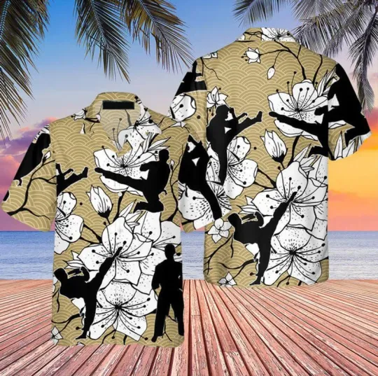 Discover Karate Flower Wave Hawaiian Shirt Beach Shirt Gift for Men and Women Summer Trip