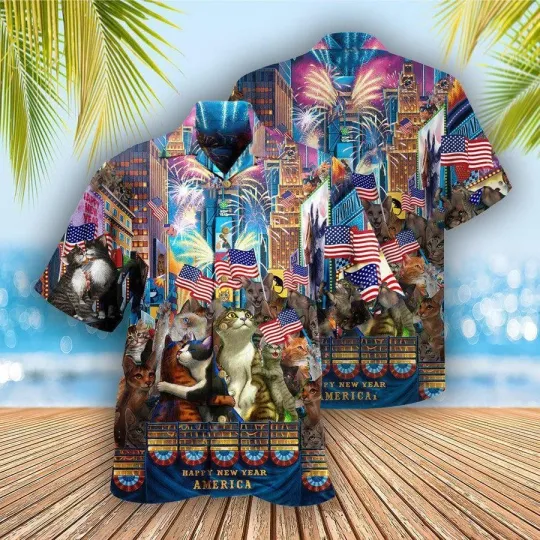 Discover Cat Hawaiian Shirt For Summer Cat American Flag Lets Countdown Hawaiian Shirts