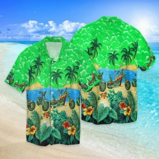 Discover Beach And Motorcycle Hawaiian Shirt