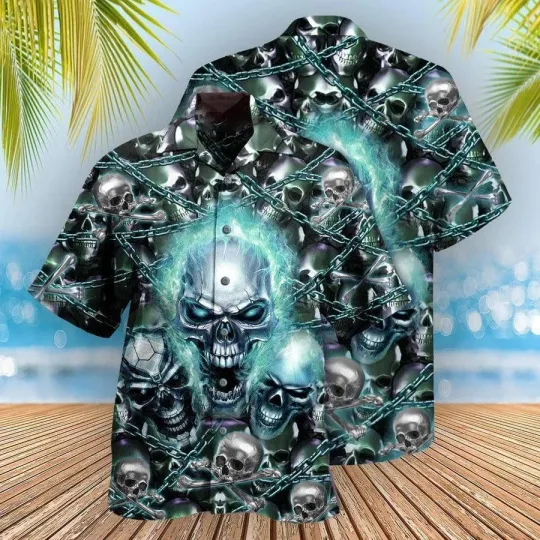 Discover Skull Aloha Hawaiian Shirt For Summer Skull Screaming Blue Style Hawaiian Shirt