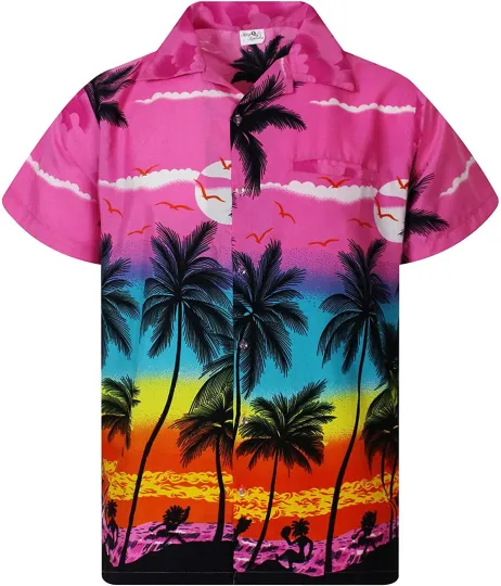Discover Tropical Beach Palm Sunset Pink Unisex Hawaiian Shirt