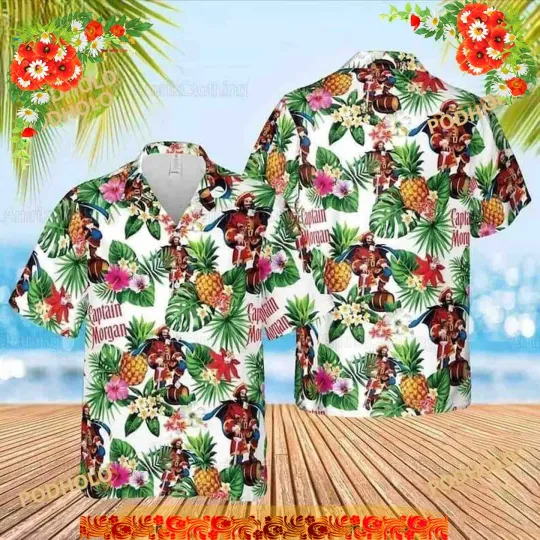 Discover Captain Morgan Hawaiian Shirt, Tropical Pineapple Pattern Gift For Beach Trip