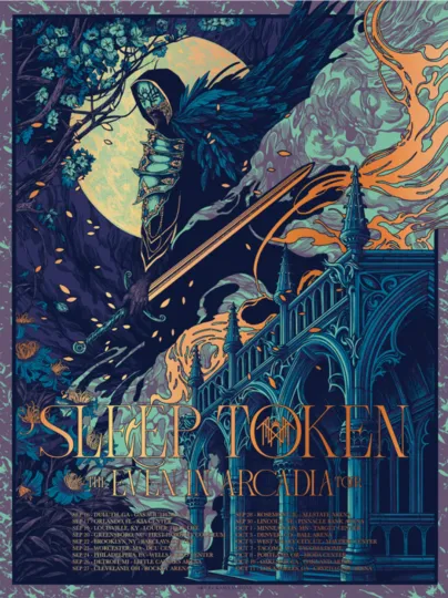 Discover SLEEP TOKEN - Even In Arcadia US 2025 Tour Poster Gold Foil