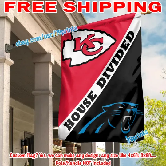 Kansas City Chiefs vs Carolina Panthers House Divided Flag Banner 2026