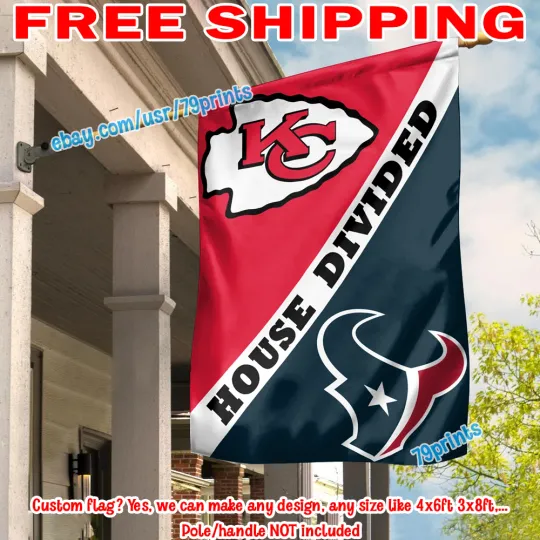 Discover Kansas City Chiefs vs Houston Texans House Divided Flag Banner 2026 football