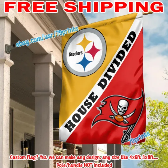 Pittsburgh Steeler vs Tampa Bay Buccaneers House Divided Flag Banner football