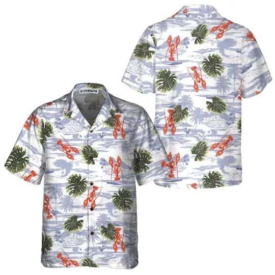Tropical Pattern And Lobster Hawaiian Shirt Red Lobster Shirt For Men