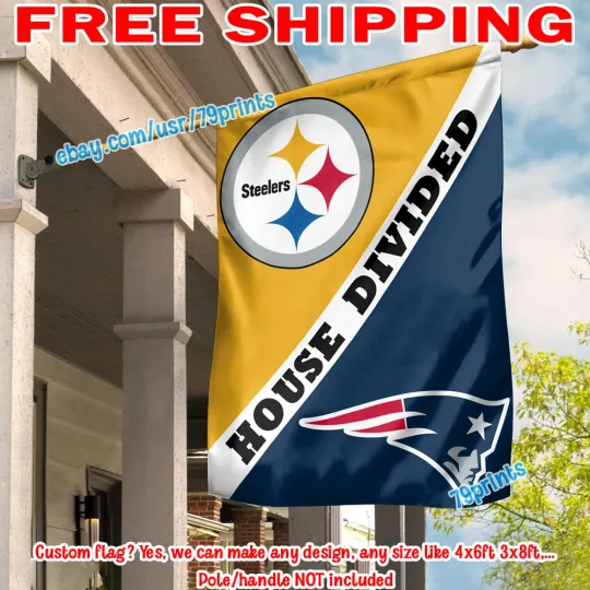 Pittsburgh Steeler vs New England Patriots House Divided Flag Banner football