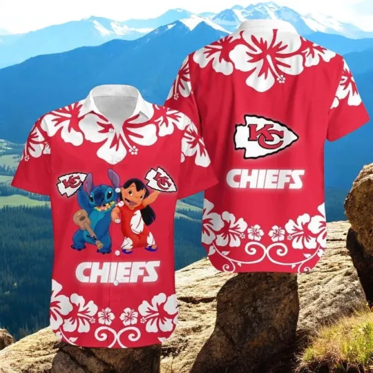 Discover Kansas City Football Hawaiian Shirt Lilo Stitch Hibiscus CuteHwaiian Shirts