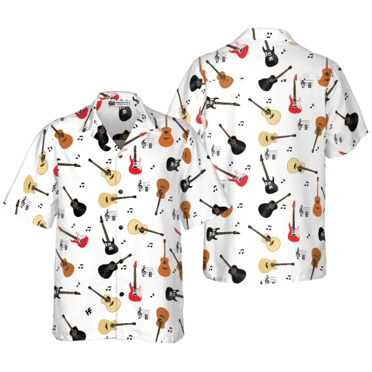 Discover Guitar Musical Note Aloha Hawaiian Shirt For Summer Colorful Hawaiian Shirt Outf