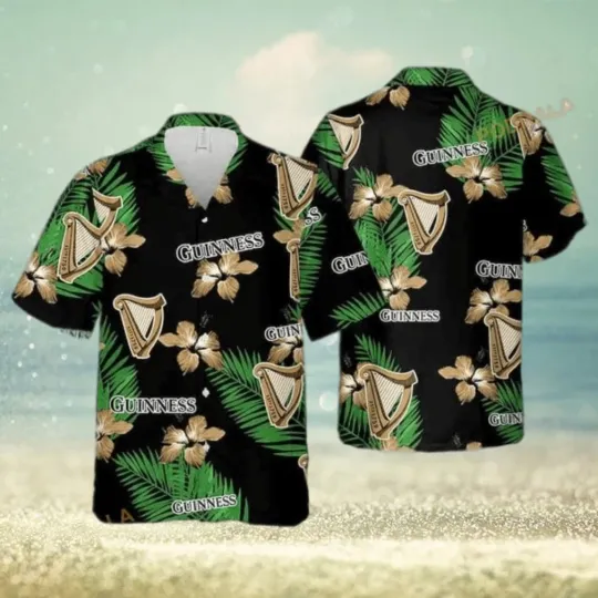 Discover Guinness Hawaiian Shirt Hibiscus Flower Palm Leaf Gift For Beach Trip Aloha Shir