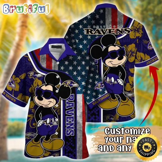 Discover Customized football Baltimore Hawaiian Shirt Mickey Mouse Tropical Shirt