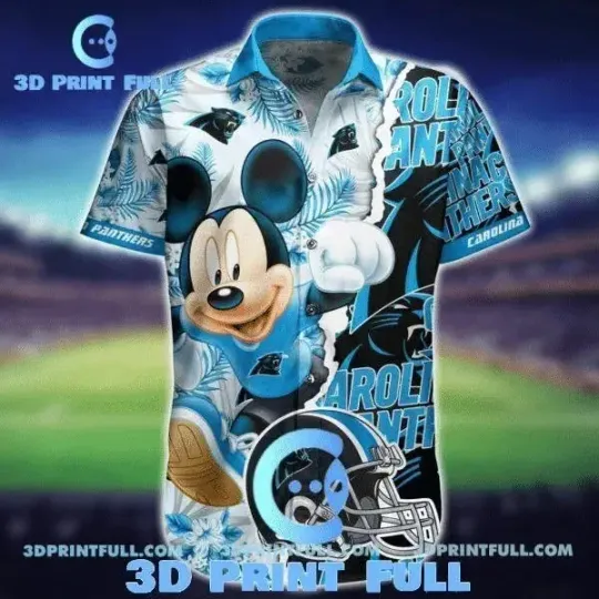 Discover football Carolina Mickey Mouse Blue Hawaiian Shirt V2