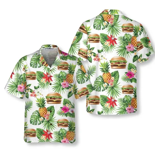 Discover Tropical Burger Aloha Hawaiian Shirt Funny Hamburger Shirt For