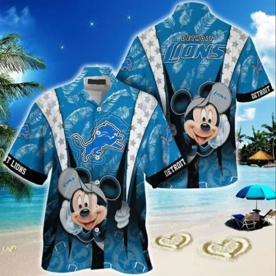 Discover Detroit Football Mickey Mouse Hawaiian Shirt, football Hawaiian Shirt