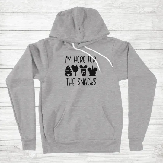 Discover Funny Snacks Drinks Hoodie Sweater Sarcastic Printed I'm here for the snacks