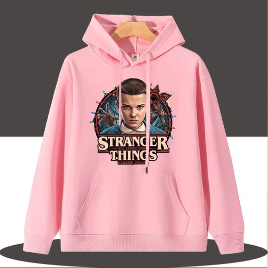 Stranger Things Kids and Adult Matching Hoodie with Upside Down Design, Hawskin Indiana Inspired Pullover Sweatshirt for Family