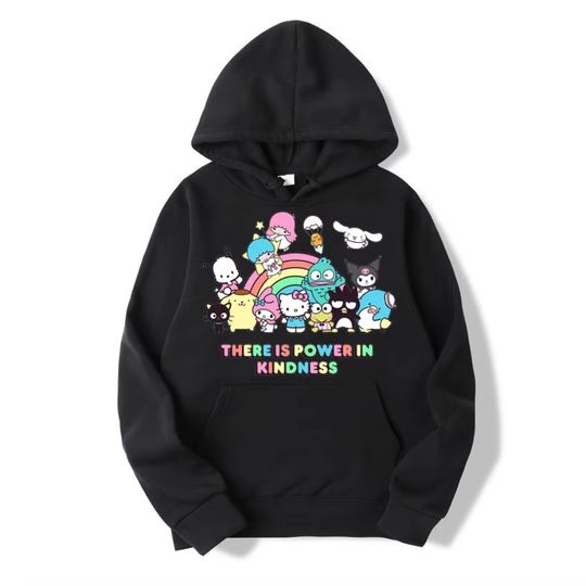 MINISO Hello Kitty Kuromi Family Hoodies Vintage Sweat-shirts Hoodie Amusing Men Women Tops Outer-wears Cool Street-wear Hoodies