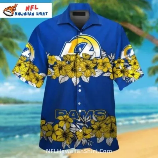 Discover Los Angeles Football Blue And Yellow Floral Hibiscus Hawaiian Shirt Size S-5XL