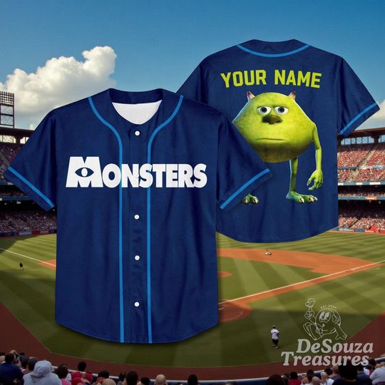 Personalized Disney Monsters Inc Baseball Jersey, Mike Wazowski Blue Jersey, Custom Pixar Baseball Shirt