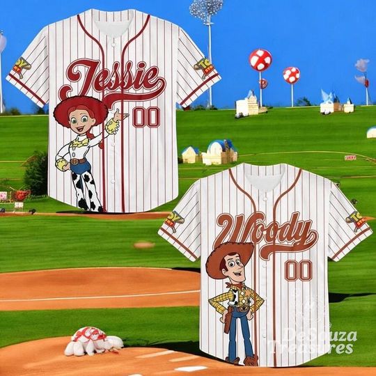 Discover Custom Woody & Jessie Striped Baseball Jersey, Personalized Toy Story Couple Shirt
