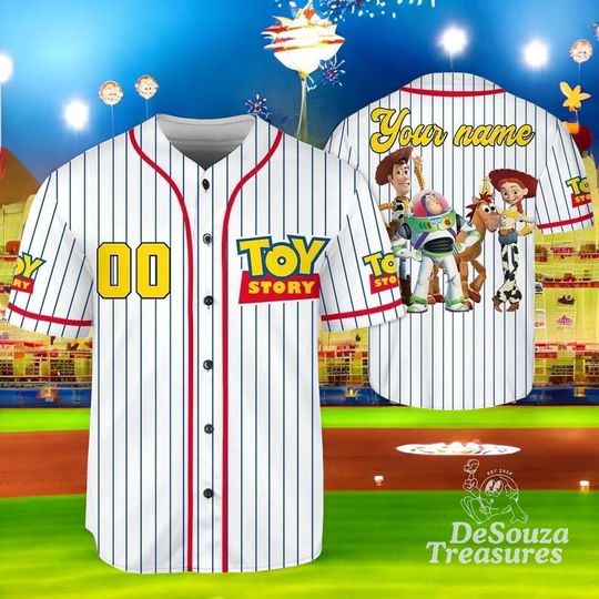 Discover Toy Story Group Baseball Jersey, Personalized Pixar Characters Striped Shirt
