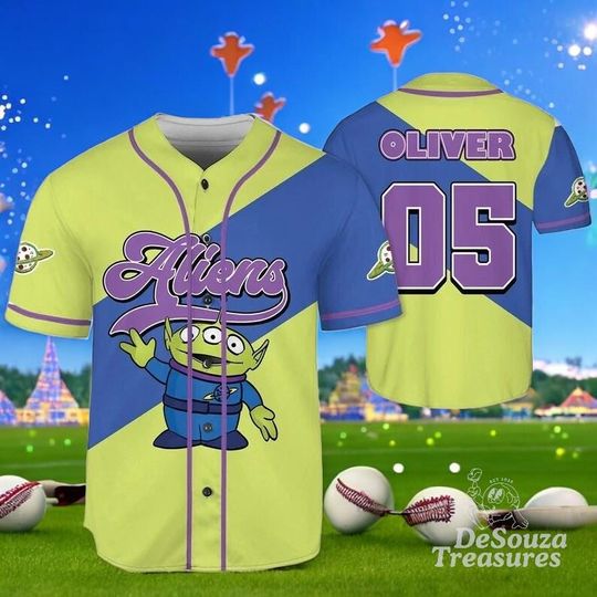 Discover Little Green Aliens Baseball Jersey, Custom Toy Story Pixar Shirt