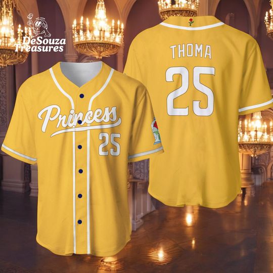 Discover Yellow Princess Custom Name Baseball Jersey, Personalized Fairytale Fan Shirt